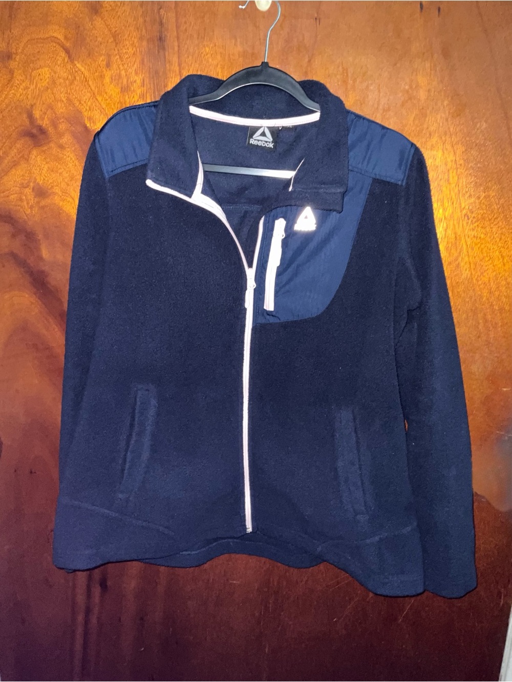 Reebok Navy Blue Kids' Full-Zip Fleece Jacket with White Trim